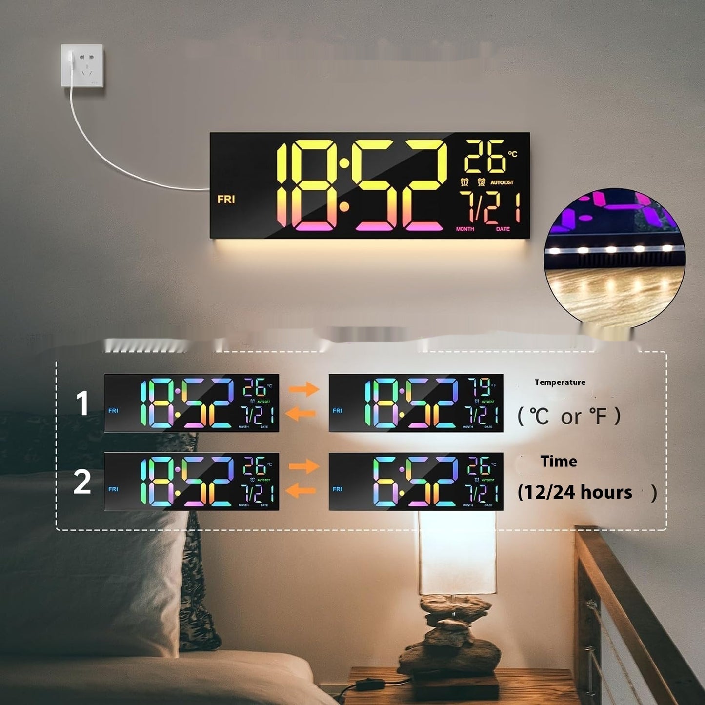 Large LED Digital Wall Clock
